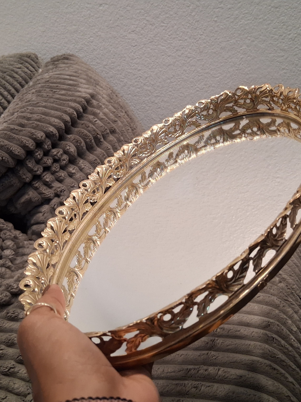 Vintage Gold Decorative Vanity Tray Metal Elegant Home Accent